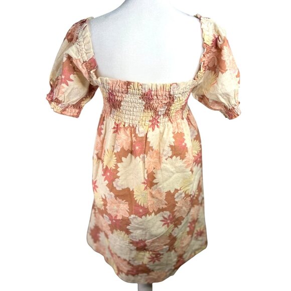 Faherty Coral Floral Organic Cotton Smocked Square-Neck Puff-Sleeve Dress Small - Picture 4 of 14